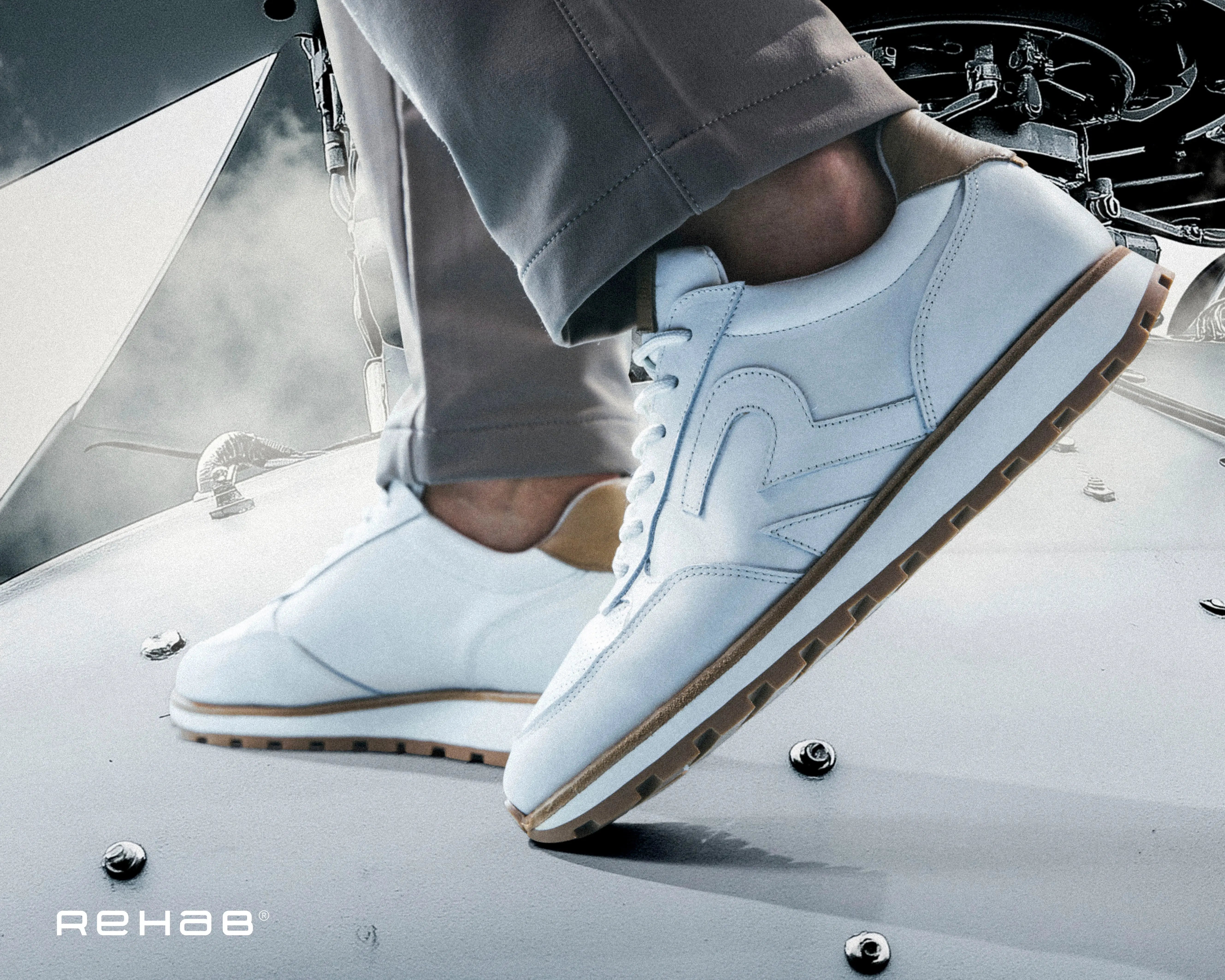 Maddox Lthr | Wit-zand sneaker REHAB Footwear