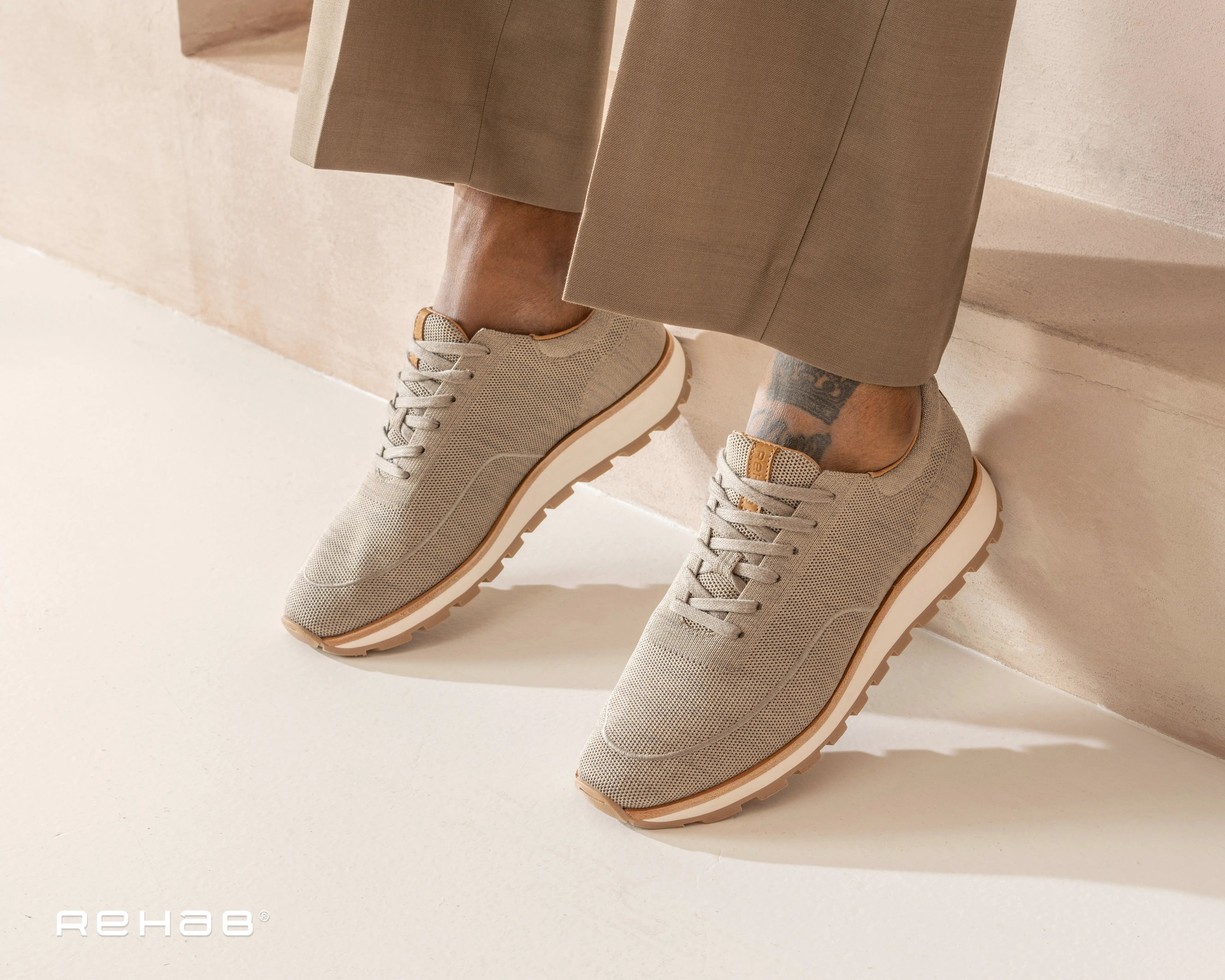 Mason Knit | Zandkleurige sneaker REHAB Footwear