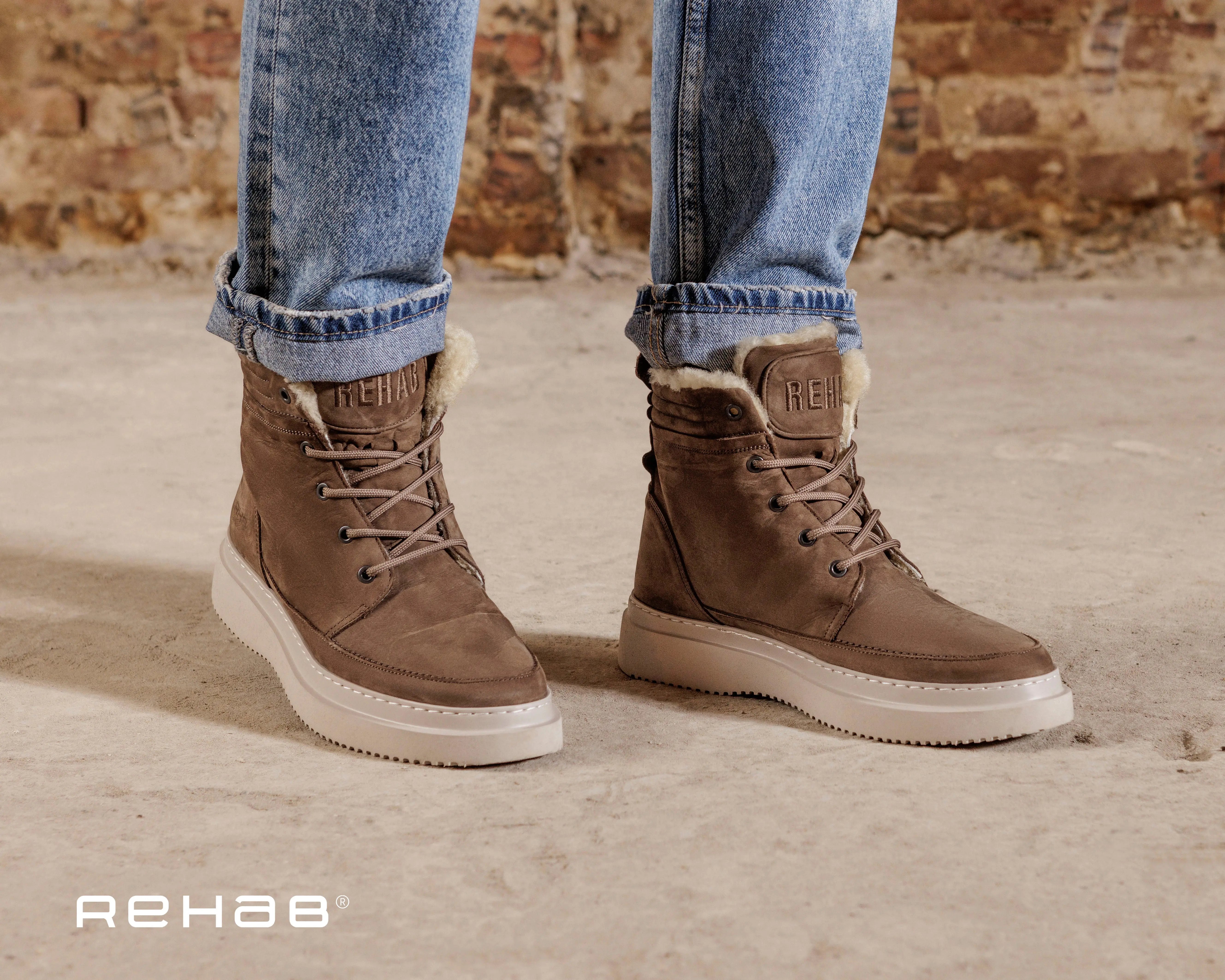 Morgan Nub | Bruine veterboots met schapenwol REHAB Footwear