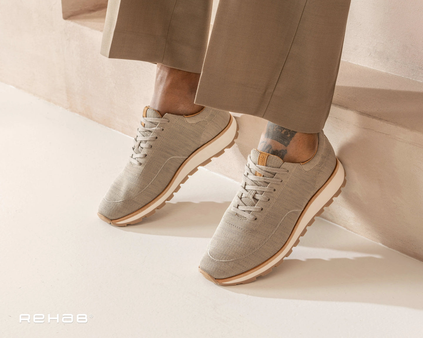 Mason Knit | Zandkleurige sneaker REHAB Footwear